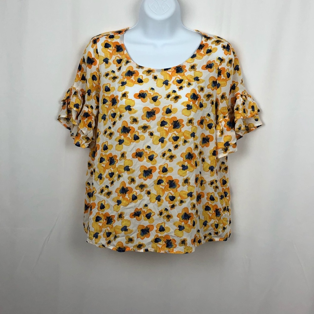 Route 66 rayon floral ruffle sleeve top M